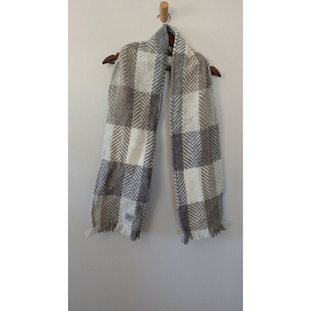 Blarney Wool Blend Scarf Herringbone Made In Ireland Old Money Cream Brown